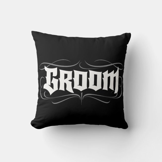 Goth Bride Groom Together Lettering Honeymoon Throw Pillow (Front)