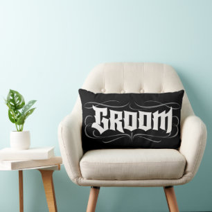Goth Bride Groom Together Lettering Tattoo Modern Lumbar Pillow