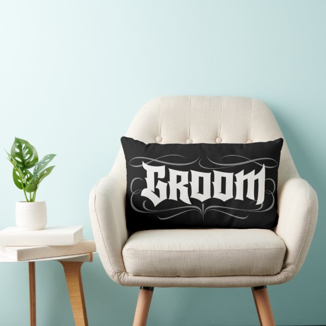 Goth Bride Groom Together Lettering Tattoo Modern Lumbar Pillow (Chair)