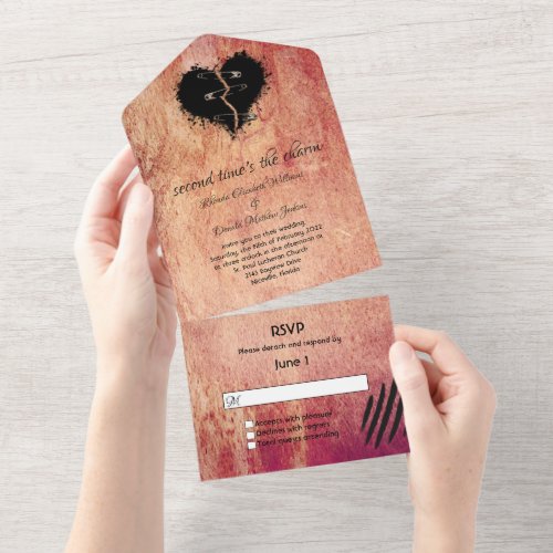 Goth Broken Heart Second Marriage Wedding All In One Invitation