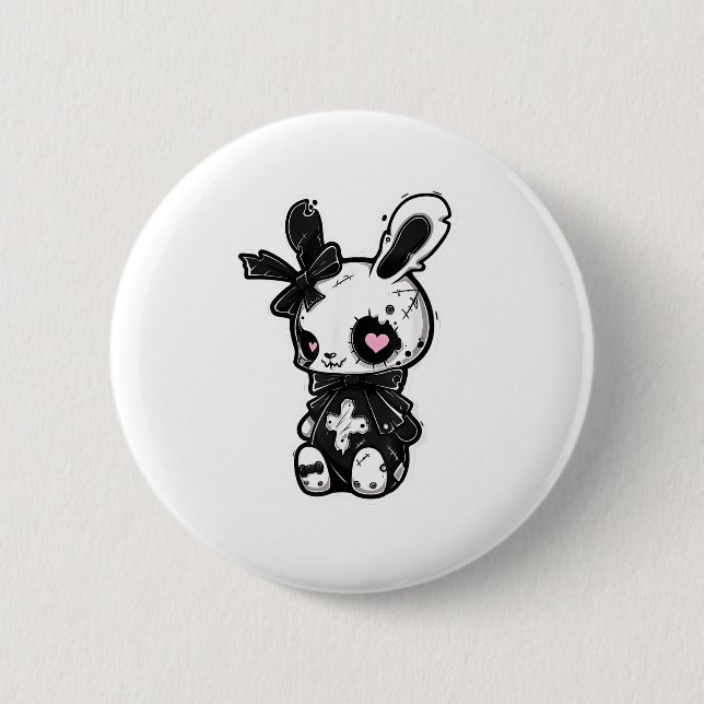 Goth Bunny Kawaii Rabbit E-Girl Cute Gothic Outfit Button (Front)