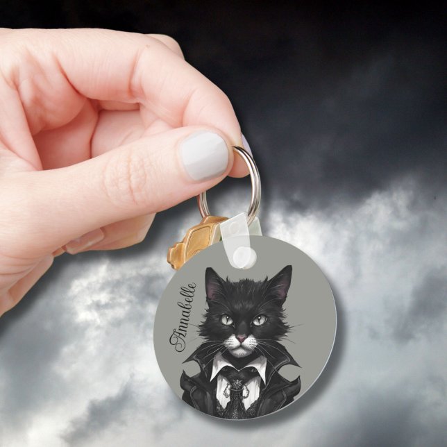 Goth cat and mouse name personalized custom gothic keychain (Creator Uploaded)