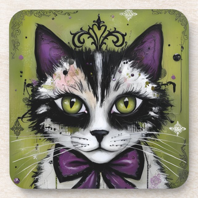 Goth Cat Beverage Coaster (Front)