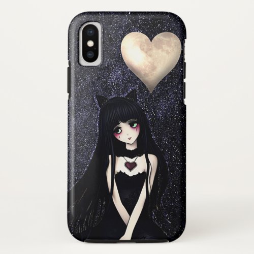 Goth Cat Girl under Heart Moon iPhone X Case