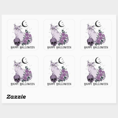 Goth Cat Gothic Halloween Wishes Square Sticker