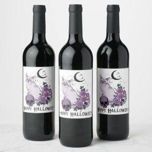 Goth Cat Gothic Halloween Wishes Wine Label