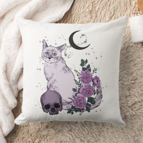 Goth Cat Gothic Moon Magic Throw Pillow