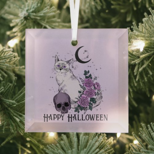 Goth Cat Happy Halloween Goth Aesthetic Glass Ornament