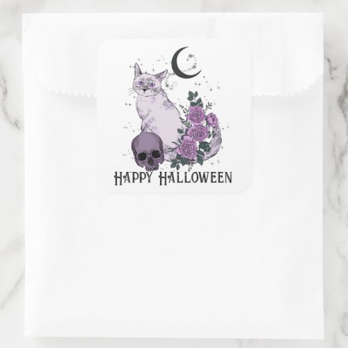 Goth Cat Happy Halloween Goth Aesthetic Square Sticker