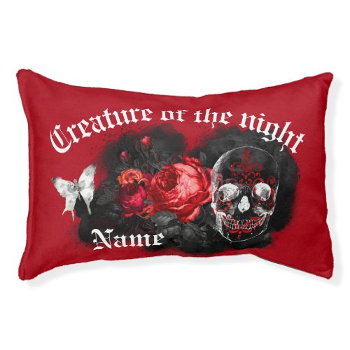 Goth Cat Skull and Roses Personalized Pet Cat Pet Bed