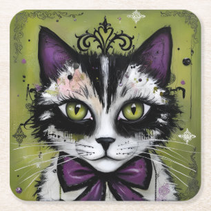 Goth Cat Square Paper Coaster