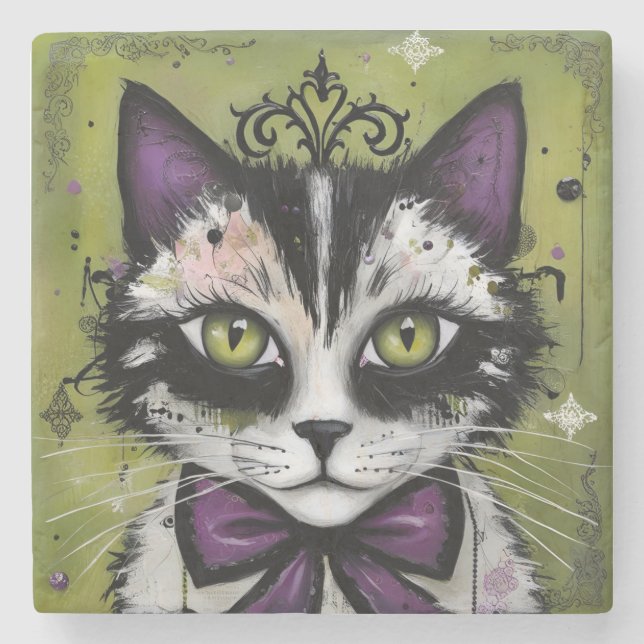 Goth Cat Stone Coaster (Front)
