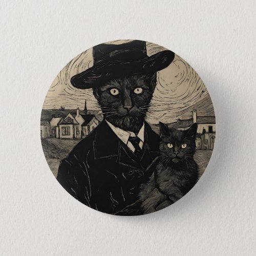 Goth Cat Vincent Van Gogh Black cats Button