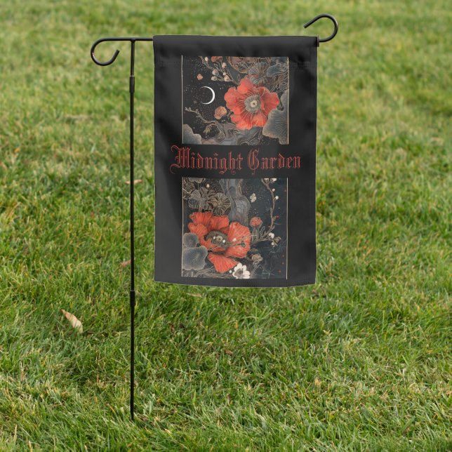 Goth Celestial Poppies Midnight Garden Garden Flag (In SItu)
