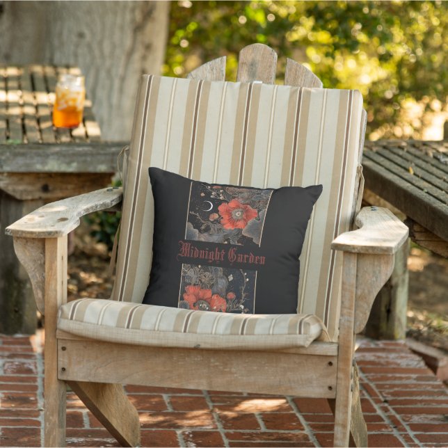 Goth Celestial Poppies Midnight Garden  Outdoor Pillow (Chair)