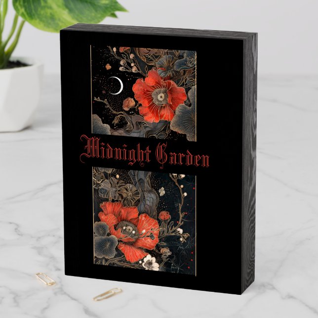 Goth Celestial Poppies Midnight Wooden Box Sign (In Situ Vertical)