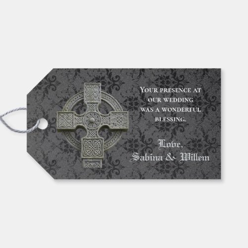 Goth Celtic Cross Dark Floral Thank You Favor Tag