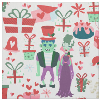 goth christmas horror Bride Frankenstein Mummy Fabric