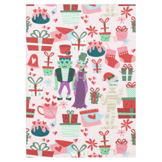 goth christmas horror Bride Frankenstein Mummy Tablecloth