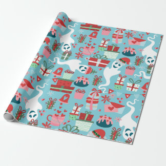 goth christmas horror santa ghosts blue wrapping paper