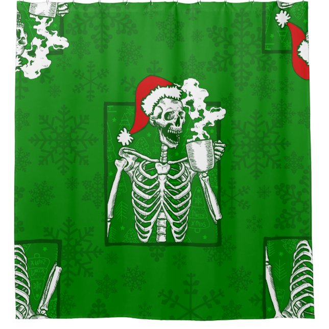 goth christmas skull coffee skeleton shower curtain (Front)
