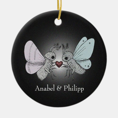 Goth Couple First Christmas Together Cute Moth Ceramic Ornament