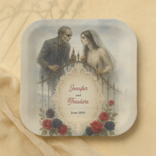 Goth Couple Zombie Halloween Wedding Paper Plates