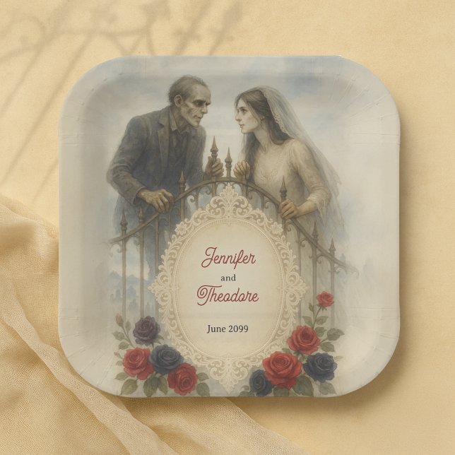 Goth Couple Zombie Halloween Wedding Paper Plates (Creator Uploaded)