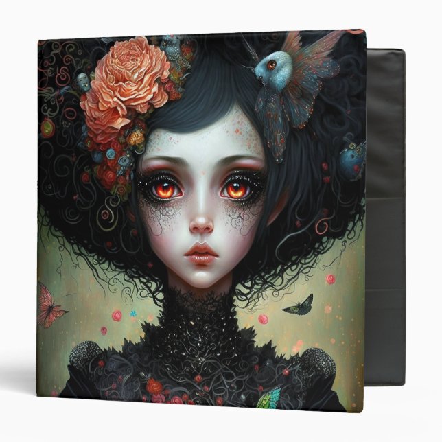Goth Creepy Cute Girl Gothic 3 Ring Binder (Front/Inside)