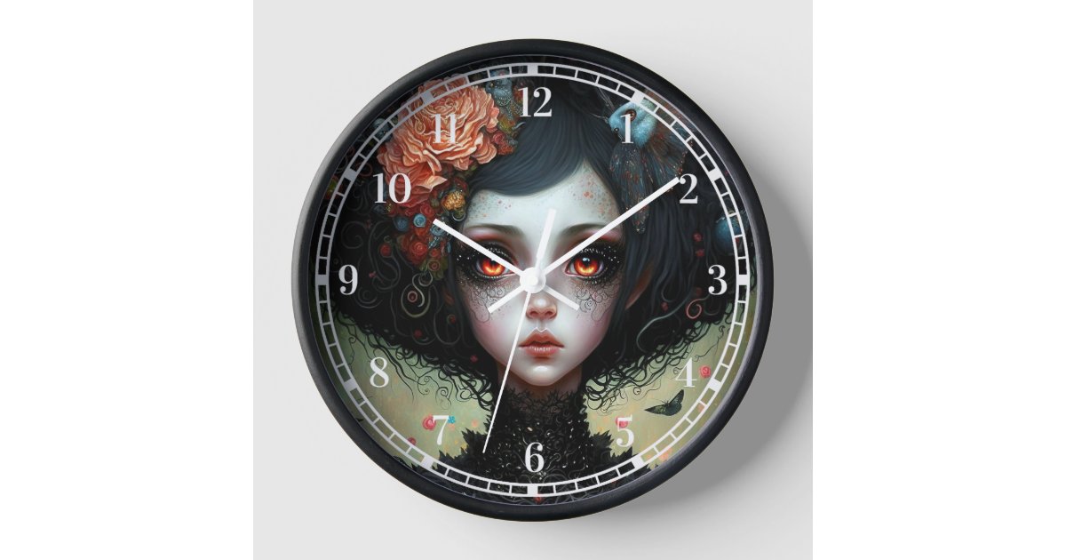 Goth Creepy Cute Girl Gothic Clock | Zazzle