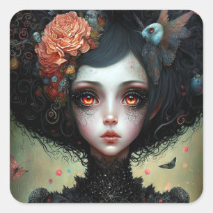Goth Creepy Cute Girl Gothic Square Sticker