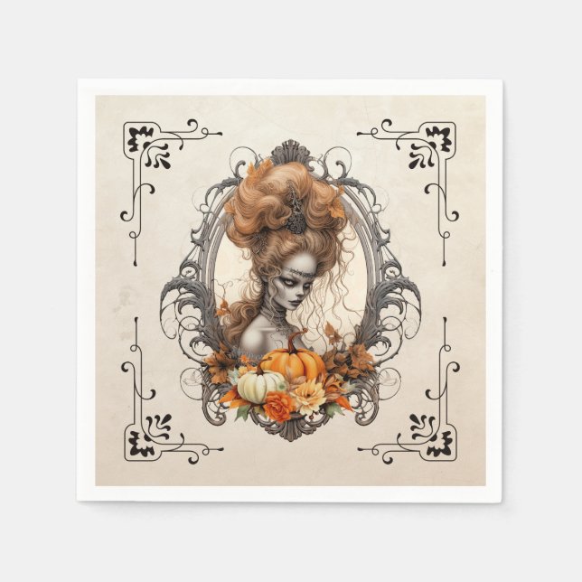Goth Creepy Lady Pumpkins Napkins (Front)