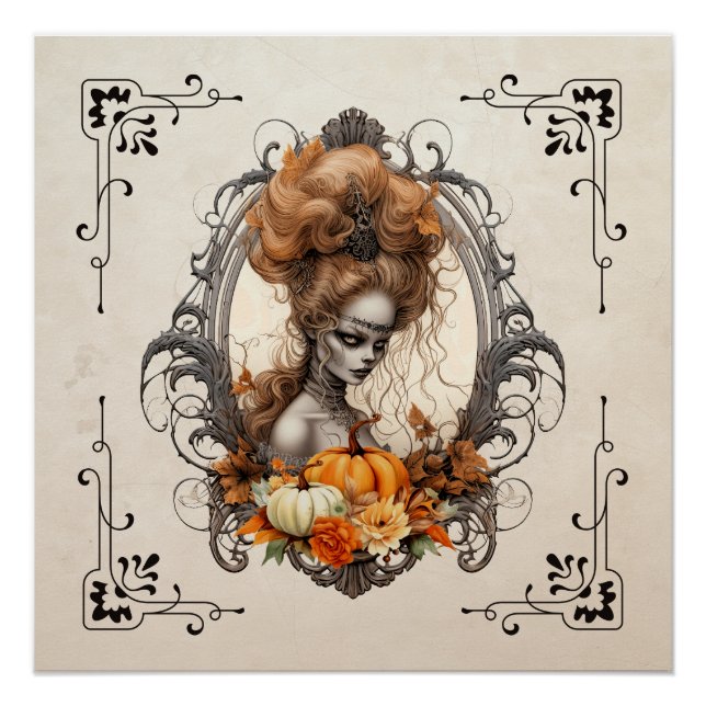 Goth Creepy Lady Pumpkins Poster (Front)