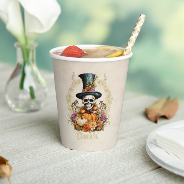 Goth Creepy Skeleton Thankful Paper Cups (Insitu)