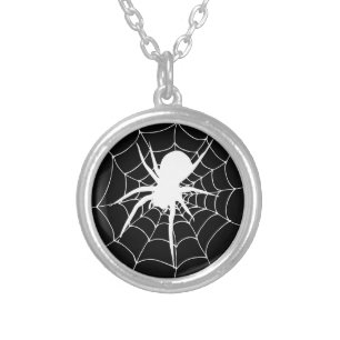 Goth Creepy Spider and Cobwebs Halloween Silver Plated Necklace