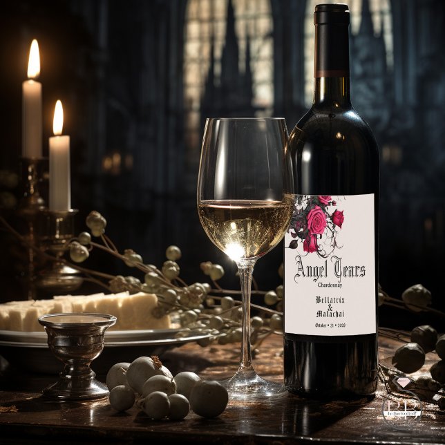 Goth Crimson Roses White Wine  Wine Label (Creator Uploaded)