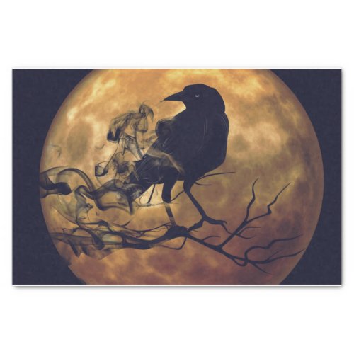 Goth Crow  Orange Moon Decoupage Tissue Paper