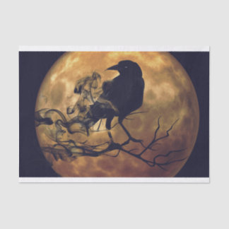 Goth Crow Orange Moon Decoupage Tissue Paper
