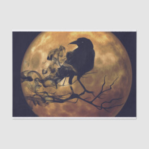 Goth Crow Orange Moon Decoupage Tissue Paper
