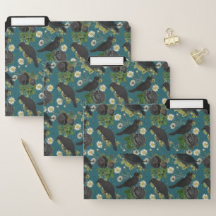 Goth Crows & Black Roses Deep Teal Pattern File Folder