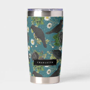Goth Crows & Black Roses Deep Teal Pattern Insulated Tumbler