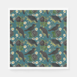 Goth Crows & Black Roses Deep Teal Pattern Napkins