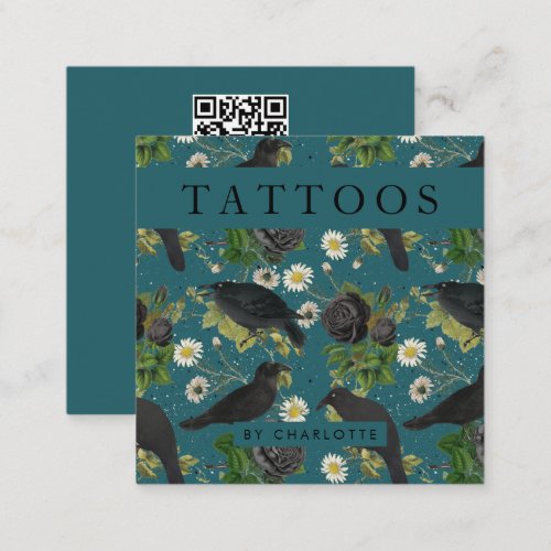 Goth Crows  Black Roses Tattoo Artist Square Business Card