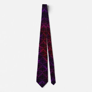 Goth Damask with Black over Purple and Red Neck Tie