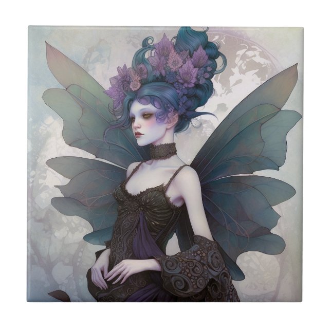 Goth Dark Fairy Girl Fantasy Art Ceramic Tile (Front)