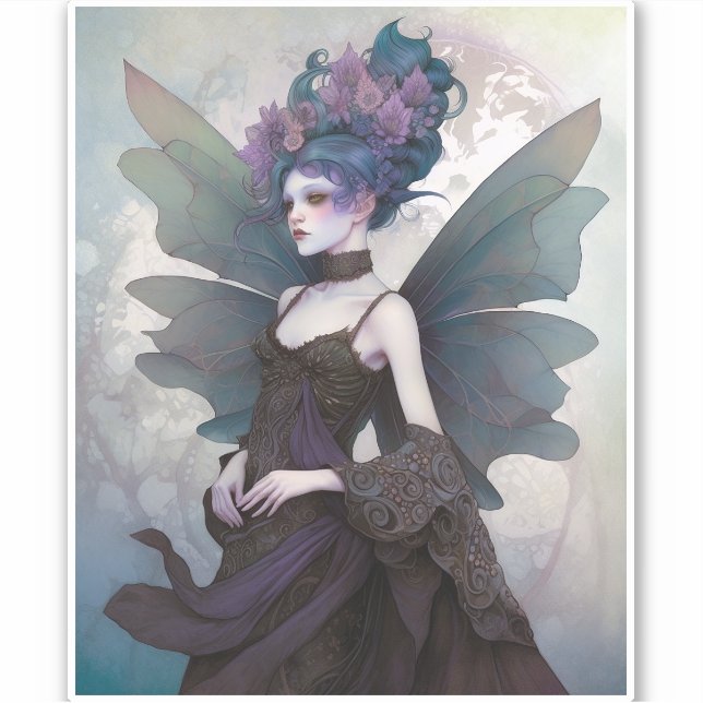 Goth Dark Fairy Girl Fantasy Art Sticker (Front)