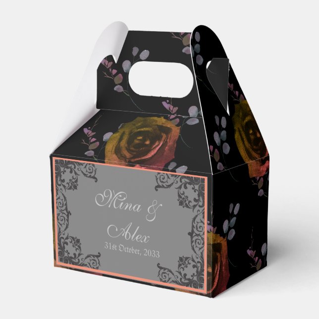 Goth Dark Floral Personalized Wedding  Favor Box (Front Side)