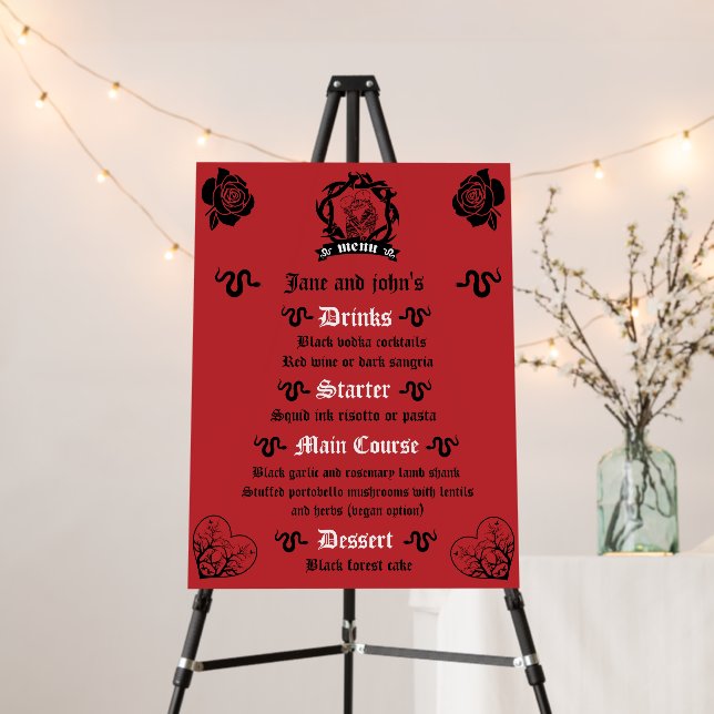 Goth Dark Romance Wedding Menu Foam Board (In Situ (Stand))