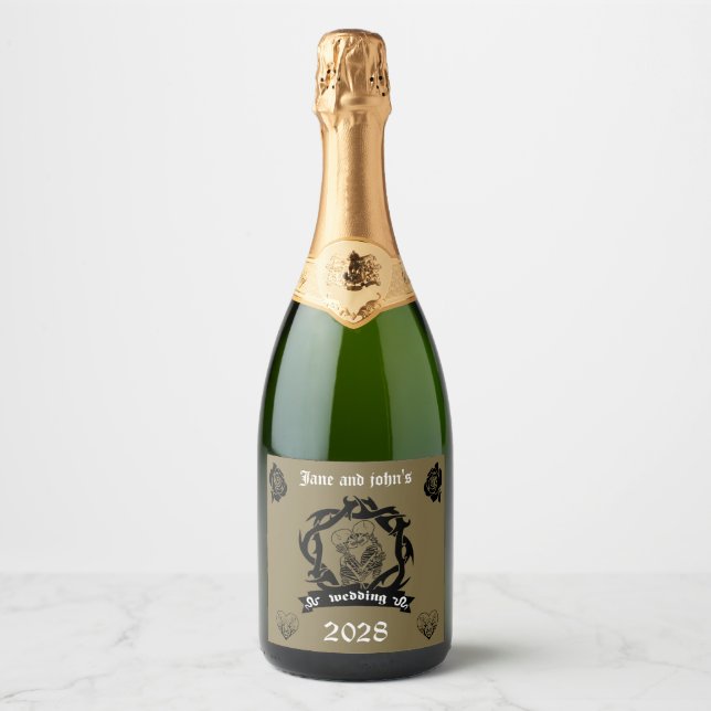 Goth Dark Romance Wedding Menu Sparkling Wine Label (Front)