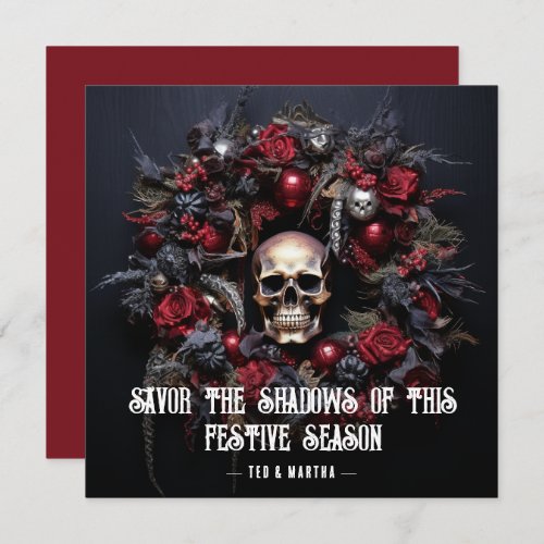 Goth Dark Skull XMas Wreath Custom Message  Holiday Card